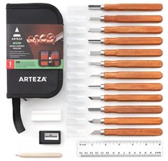 Arteza 나무 조각 도구 키트, 강철 노즐이 있는 체리 나무 조각 도구 12개, DIY 프로젝트용 공예 용품