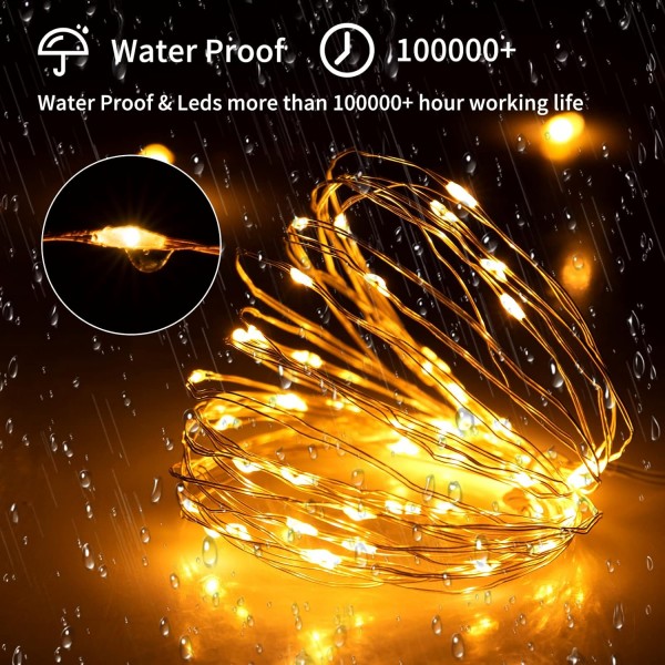 [2 팩] Koopower 100 LEDs Solar Fairy Lights with Backup AA Battery for Rainy Days, Copper String Lights Warm White (10m String, 1m 케이블, 배터리 포함)