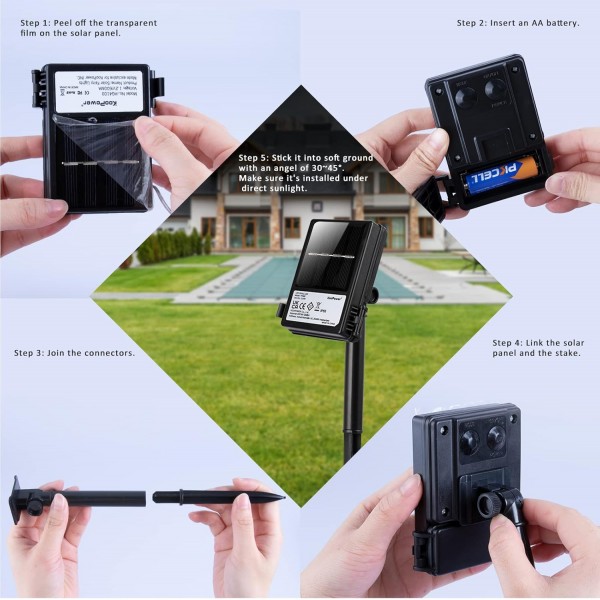 [2 팩] Koopower 100 LEDs Solar Fairy Lights with Backup AA Battery for Rainy Days, Copper String Lights Warm White (10m String, 1m 케이블, 배터리 포함)