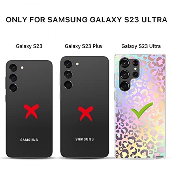 MYBAT PRO 삼성 갤럭시 S23 울트라 케이스용 슬림 귀여운 케이스 6.8인치, 무드 시리즈 여성용 투명 세련된 글리터 충격 방지 비황색 보호 커버 여성용, 홀로그램 레오파드