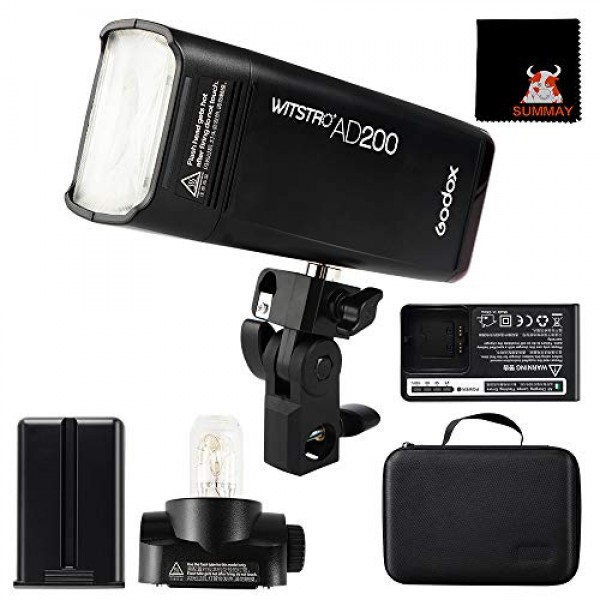 GODOX AD200 포켓 플래시 스피드라이트 200Ws 1/8000s HSS 무선 모노라이트 키트, 500개의 최대 파워 포켓 플래시, 0.01-2.1s 재활용, 전구/스피드라이트 플래시 헤드, 2900mAh 충전