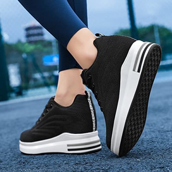 AONEGOLD 여성용 웨지 트레이너 웨지 힐 스포츠 신발 운동화 트레이너 러닝 피트니스 레저 신발 야외 편안한 통기성 신발