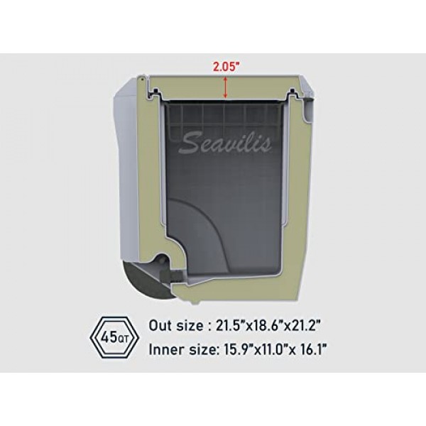 바퀴와 접이식 S.S.핸들을 갖춘 Seavilis 45QT 쿨러