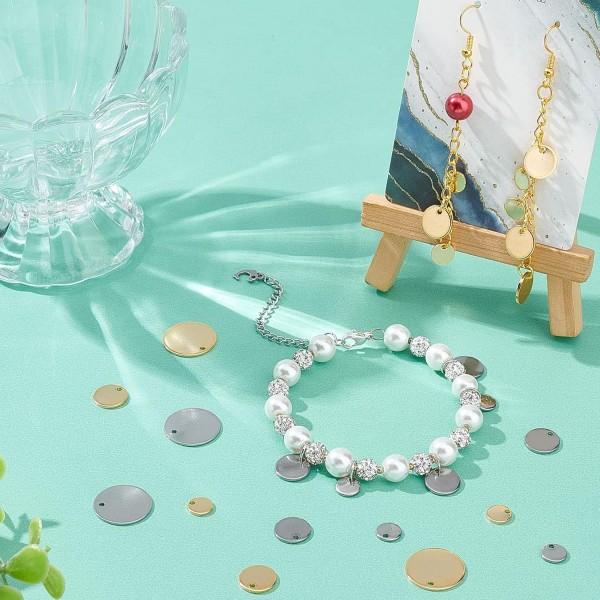 DICOSMETIC 120pcs 2 색 3 크기 7/10/16mm 빈 스탬프 펜 던 트 스탬프 태그 펜 던 트 DIY 팔찌 귀걸이 목걸이 쥬얼리에 대 한 골드 톤 스테인레스 스틸 플랫 라운드 매력 2 Colors-3 S