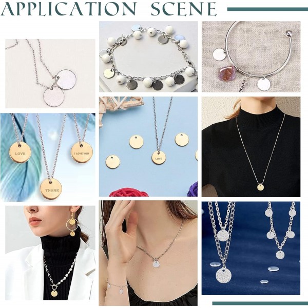 DICOSMETIC 120pcs 2 색 3 크기 7/10/16mm 빈 스탬프 펜 던 트 스탬프 태그 펜 던 트 DIY 팔찌 귀걸이 목걸이 쥬얼리에 대 한 골드 톤 스테인레스 스틸 플랫 라운드 매력 2 Colors-3 S