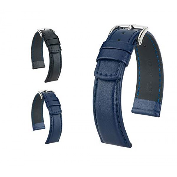 HIRSCH Runner 남성용 시계 스트랩 송아지 가죽 21mm 블루