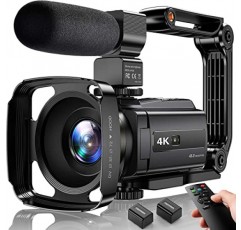 4K 비디오 카메라 캠코더 YouTube용 48MP UHD WiFi IR 야간 투시경 블로깅 카메라 16X 디지털 줌 터치스크린 카메라 레코더(마이크, 손 안정 장치, 렌즈 후드, 리모콘, 2개 포함)
