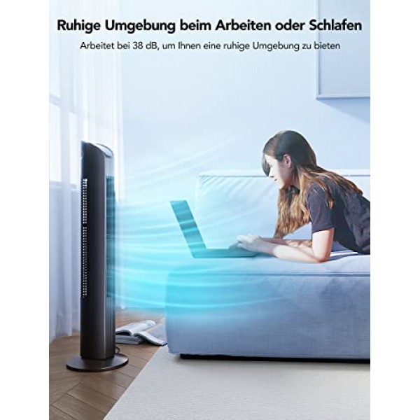 Govee WiFi 타워 팬, 기둥 팬, 97cm, 75° Alexa 및 Google 어시스턴트 지원 진동 바닥 팬, 8가지 속도, 3가지 환기 모드, 앱 제어, 24시간 타이머, 저소음 검정색