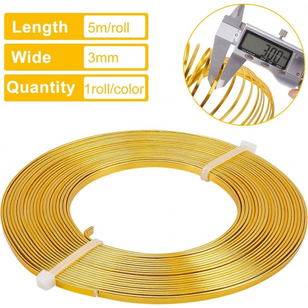 BENECREAT 20m 4 색 알루미늄 플랫 와이어 3mm 와이드 실버 골드 구부릴 수있는 공예 와이어 베젤, 보석 귀걸이 반지 만들기 (5m/색상) 4 Colors-3mm 3mm