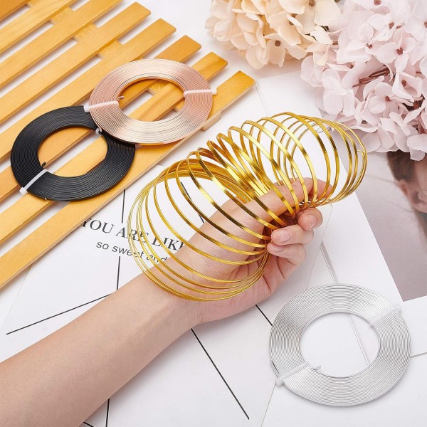 BENECREAT 20m 4 색 알루미늄 플랫 와이어 3mm 와이드 실버 골드 구부릴 수있는 공예 와이어 베젤, 보석 귀걸이 반지 만들기 (5m/색상) 4 Colors-3mm 3mm