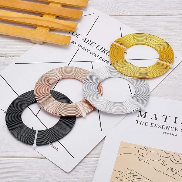 BENECREAT 20m 4 색 알루미늄 플랫 와이어 3mm 와이드 실버 골드 구부릴 수있는 공예 와이어 베젤, 보석 귀걸이 반지 만들기 (5m/색상) 4 Colors-3mm 3mm