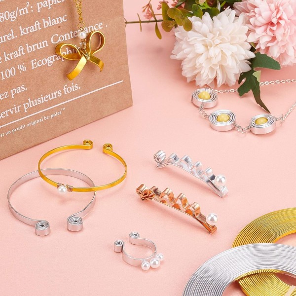 BENECREAT 20m 4 색 알루미늄 플랫 와이어 3mm 와이드 실버 골드 구부릴 수있는 공예 와이어 베젤, 보석 귀걸이 반지 만들기 (5m/색상) 4 Colors-3mm 3mm