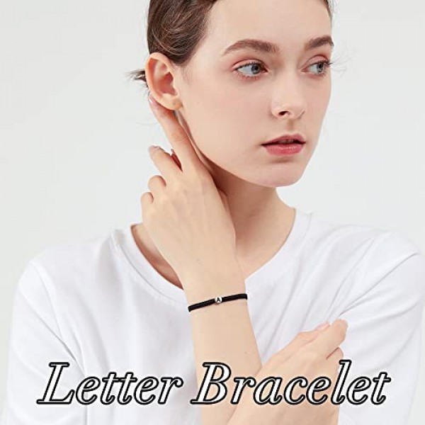 J.Endéar 여성용 초기 팔찌 여자 남자 925 스털링 실버 문자 조절 가능한 체인이있는 초기 땋은 팔찌 16 + 8cm 로프 팔찌