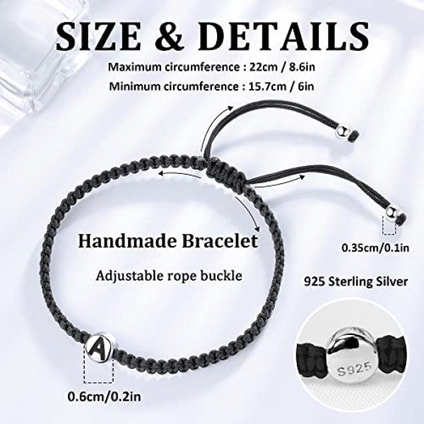 J.Endéar 여성용 초기 팔찌 여자 남자 925 스털링 실버 문자 조절 가능한 체인이있는 초기 땋은 팔찌 16 + 8cm 로프 팔찌