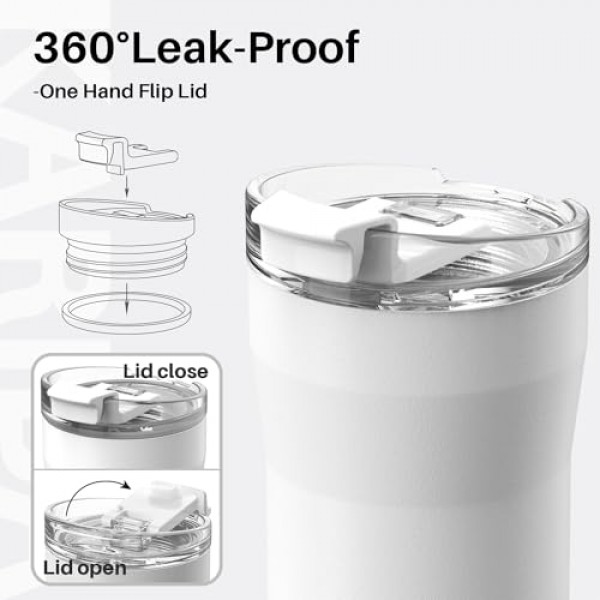 SANTECO 여행용 커피 머그 12온스, 플립 뚜껑이 있는 단열 커피 컵, 스테인레스 스틸 커피 머그 유출 방지, 이중 벽 진공 텀블러, 뜨거운/얼음 커피 차용 머그로 재사용 가