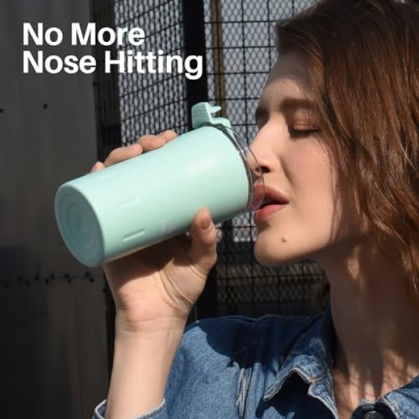 SANTECO 여행용 커피 머그 12온스, 플립 뚜껑이 있는 단열 커피 컵, 스테인레스 스틸 커피 머그 유출 방지, 이중 벽 진공 텀블러, 뜨거운/얼음 커피 차용 머그로 재사용 가