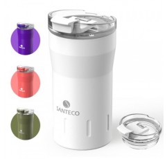 SANTECO 여행용 커피 머그 12온스, 플립 뚜껑이 있는 단열 커피 컵, 스테인레스 스틸 커피 머그 유출 방지, 이중 벽 진공 텀블러, 뜨거운/얼음 커피 차용 머그로 재사용 가
