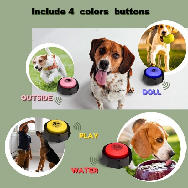 고양이 개를위한 WHATOOK Dog Buttons 통신, 녹음 부저, 개를위한 4 Pcs 기록 가능한 교육 부저 패드 Kids Press 상호 작용, 의사 소통 및 대화 게임