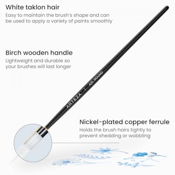Arteza 디테일 페인트 브러시, 15개 세트, 미니어처 모델 및 캔버스용 미세 디테일 브러시 세트, 합성 강모, 세부 묘사, 가는 선 및 음영을 위한 소형 페인트 브러시
