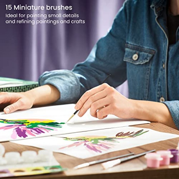 Arteza 디테일 페인트 브러시, 15개 세트, 미니어처 모델 및 캔버스용 미세 디테일 브러시 세트, 합성 강모, 세부 묘사, 가는 선 및 음영을 위한 소형 페인트 브러시