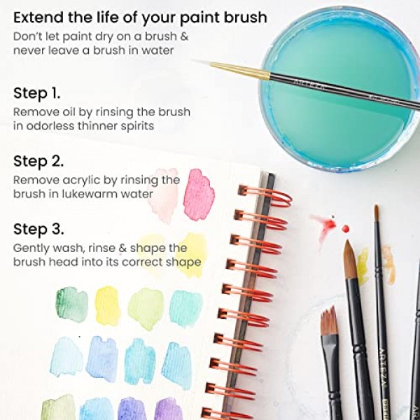 Arteza 디테일 페인트 브러시, 15개 세트, 미니어처 모델 및 캔버스용 미세 디테일 브러시 세트, 합성 강모, 세부 묘사, 가는 선 및 음영을 위한 소형 페인트 브러시