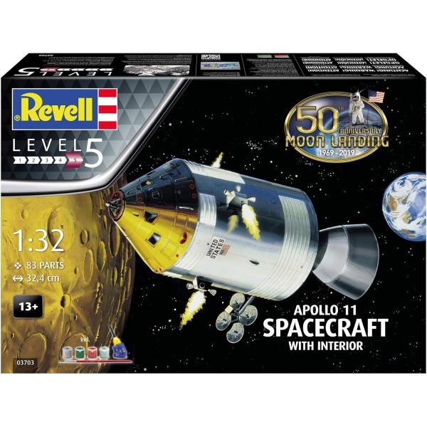 Revell 3703 03703 내부 공간 모델 키트가 있는 아폴로 11호 우주선 1:32