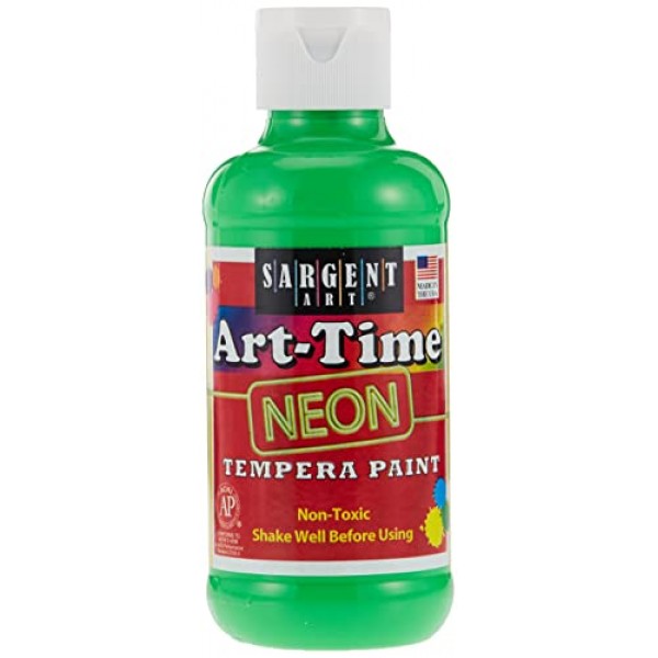 Sargent Art Neon Tempera 페인트 8 온스, 8 Fl Oz(8개 팩), 플립 캡 병 8개 8개