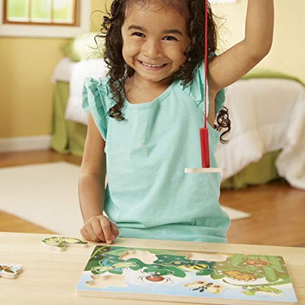 Melissa & Doug 자석 나무 퍼즐 게임 세트: 낚시 및 벌레 잡기 - 자석 게임, 3세 이상 유아 및 어린이를 위한 두툼한 동물 퍼즐