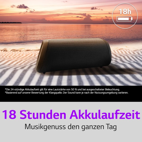 LG XBOOM Go DXG5 휴대용 블루투스 스피커(20와트, Google 어시스턴트, Siri, 조명), 블랙