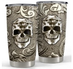 SANDJEST 해골 텀블러 바이킹 브론즈 드로잉 20온스 뚜껑 뚜껑이 있는 텀블러 남성용 아빠 가장 친한 친구 커피 애호가 크리스마스 생일 아버지의 날