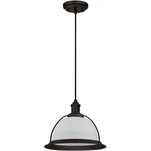 63369 단일 조명 실내 펜던트, 젖빛 유리가 있는 오일 문지른 청동 마감