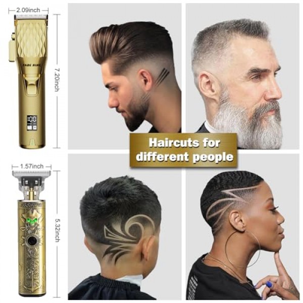 FADEKING® 남성용 전문 이발기 - 남성용 무선 수염 트리머, 이발사 이발용 LCD 디스플레이 이발기 및 트리머 세트, 여행용 케이스가 포함된 남성용 그루밍 키트, 남성용 