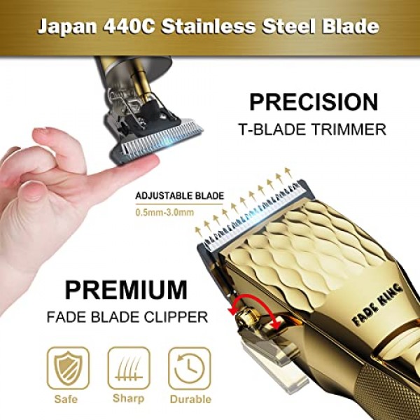 FADEKING® 남성용 전문 이발기 - 남성용 무선 수염 트리머, 이발사 이발용 LCD 디스플레이 이발기 및 트리머 세트, 여행용 케이스가 포함된 남성용 그루밍 키트, 남성용 