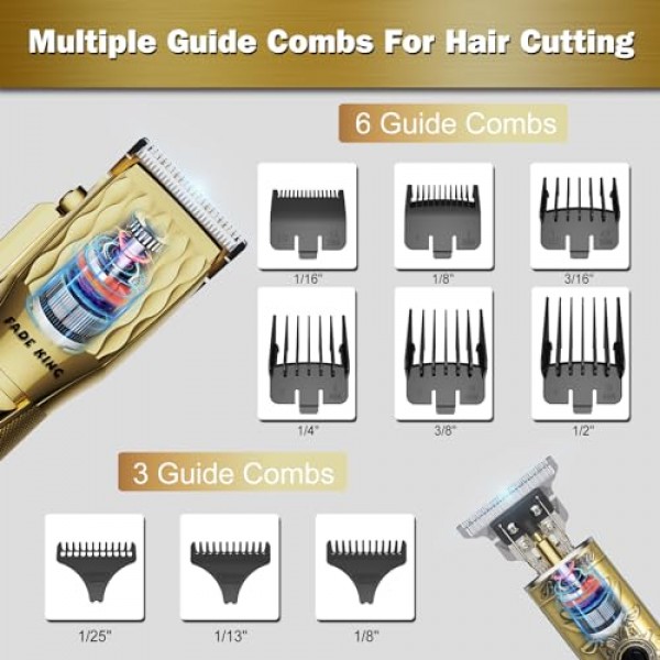 FADEKING® 남성용 전문 이발기 - 남성용 무선 수염 트리머, 이발사 이발용 LCD 디스플레이 이발기 및 트리머 세트, 여행용 케이스가 포함된 남성용 그루밍 키트, 남성용 