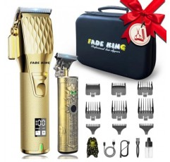 FADEKING® 남성용 전문 이발기 - 남성용 무선 수염 트리머, 이발사 이발용 LCD 디스플레이 이발기 및 트리머 세트, 여행용 케이스가 포함된 남성용 그루밍 키트, 남성용 