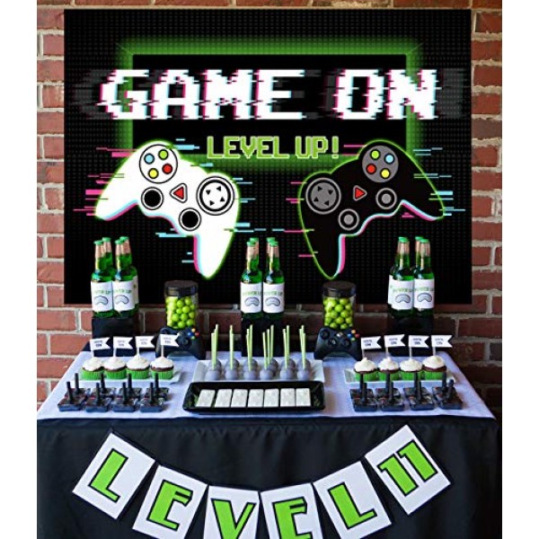 Sensfun 비디오 게임 배경 용품 레벨 업 소년 게임 생일 장식 배경 7x5ft 게임 배경 게이머 파티 사진 부스 소품 배너