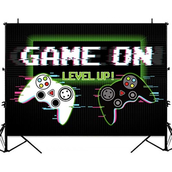 Sensfun 비디오 게임 배경 용품 레벨 업 소년 게임 생일 장식 배경 7x5ft 게임 배경 게이머 파티 사진 부스 소품 배너