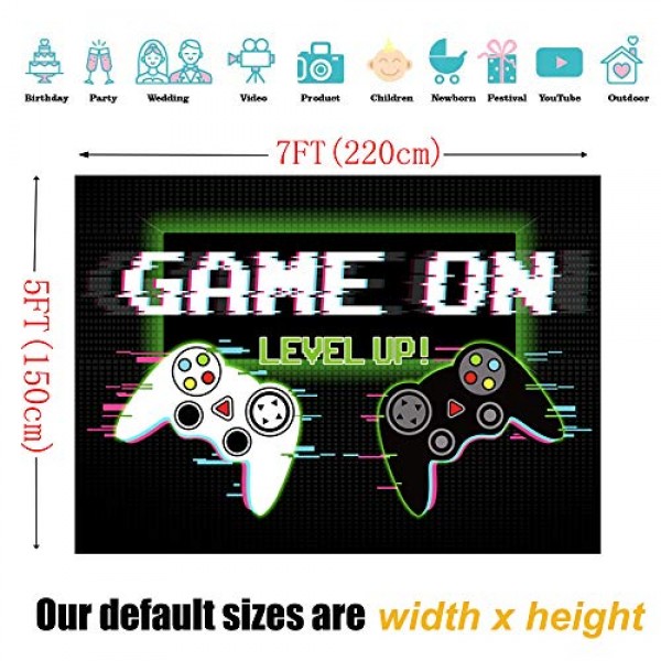 Sensfun 비디오 게임 배경 용품 레벨 업 소년 게임 생일 장식 배경 7x5ft 게임 배경 게이머 파티 사진 부스 소품 배너