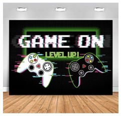 Sensfun 비디오 게임 배경 용품 레벨 업 소년 게임 생일 장식 배경 7x5ft 게임 배경 게이머 파티 사진 부스 소품 배너