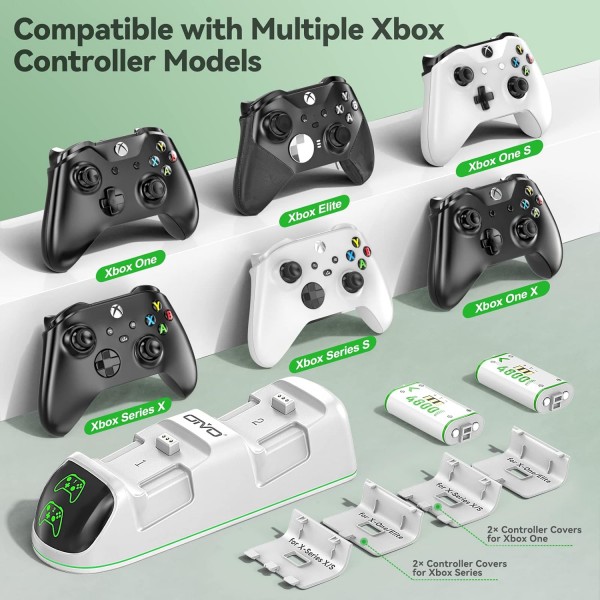 Xbox One/Xbox Series X/S Elite용 2X 4800mWh 충전식 배터리가 있는 Xbox 컨트롤러 충전 스테이션, Xbox 시리즈/One 컨트롤러용 Xbox 배터리가 있는 Xbox One 컨트롤러 충전 스테이션, 흰