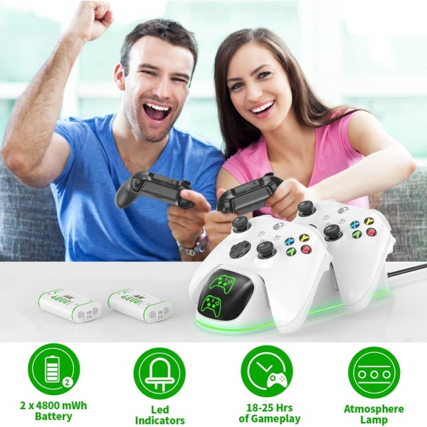 Xbox One/Xbox Series X/S Elite용 2X 4800mWh 충전식 배터리가 있는 Xbox 컨트롤러 충전 스테이션, Xbox 시리즈/One 컨트롤러용 Xbox 배터리가 있는 Xbox One 컨트롤러 충전 스테이션, 흰