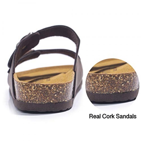 FITORY 남성용 샌들, 조절 가능한 버클 스트랩과 코르크 풋베드가 있는 아치 지지대 슬라이드