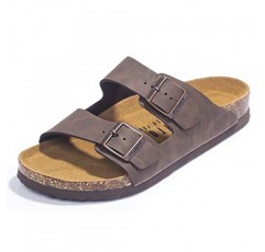 FITORY 남성용 샌들, 조절 가능한 버클 스트랩과 코르크 풋베드가 있는 아치 지지대 슬라이드