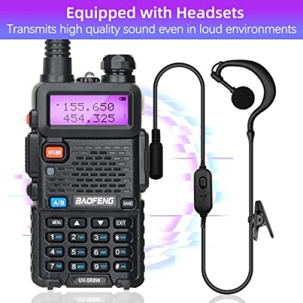 BAOFENG UV-5R 햄 라디오 8W 휴대용 고출력 듀얼 밴드 144-148/420-450Mhz 프로그래밍 케이블 등이 포함된 Baofeng 라디오 장거리 워키 토키(검은색 + 2팩 풀 세트)
