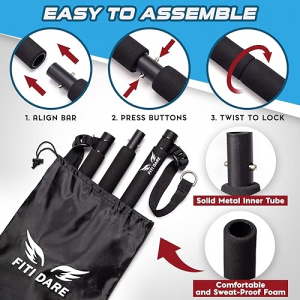 저항 밴드(25,30,35lb) 및 비디오가 포함된 다기능 필라테스 바 키트 | 모든 키의 여성 및 남성을 위한 휴대용 운동 장비 홈 체육관 | 전신 피트니스 운동 세트