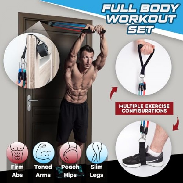 저항 밴드(25,30,35lb) 및 비디오가 포함된 다기능 필라테스 바 키트 | 모든 키의 여성 및 남성을 위한 휴대용 운동 장비 홈 체육관 | 전신 피트니스 운동 세트