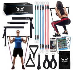 저항 밴드(25,30,35lb) 및 비디오가 포함된 다기능 필라테스 바 키트 | 모든 키의 여성 및 남성을 위한 휴대용 운동 장비 홈 체육관 | 전신 피트니스 운동 세트