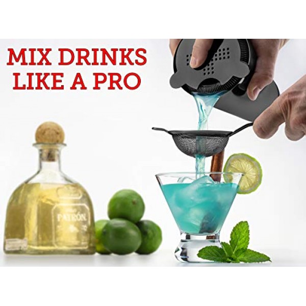 믹솔로지 & 크래프트 칵테일 셰이커 세트 - 11피스 바 액세서리 키트(가중식 보스턴 셰이커, 스트레이너, 지거, 머들러 등 포함) - 홈 바텐딩 도구, 바텐더용 액세서리, 