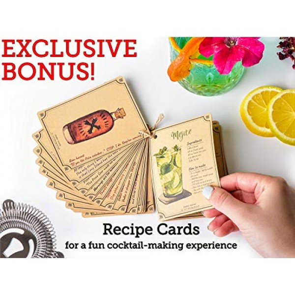 믹솔로지 & 크래프트 칵테일 셰이커 세트 - 11피스 바 액세서리 키트(가중식 보스턴 셰이커, 스트레이너, 지거, 머들러 등 포함) - 홈 바텐딩 도구, 바텐더용 액세서리, 