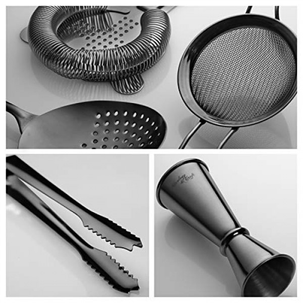 믹솔로지 & 크래프트 칵테일 셰이커 세트 - 11피스 바 액세서리 키트(가중식 보스턴 셰이커, 스트레이너, 지거, 머들러 등 포함) - 홈 바텐딩 도구, 바텐더용 액세서리, 